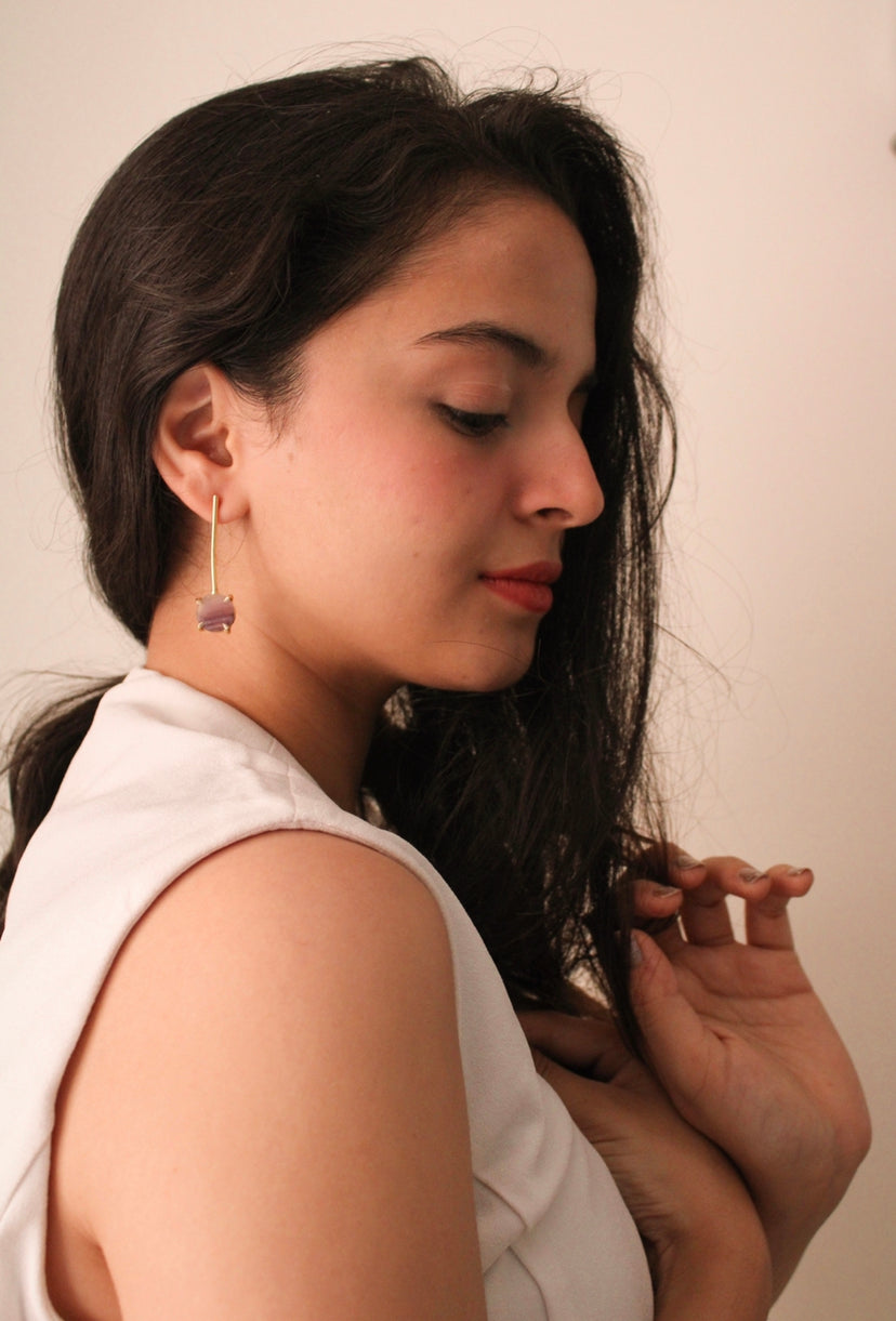 Long Amethyst Crystal Earring